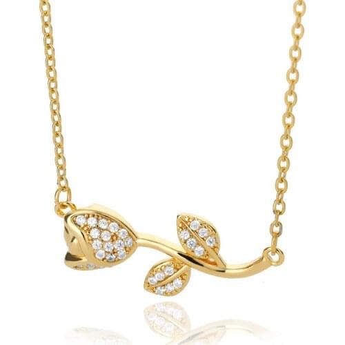 Rose Flower Necklace For Women Zircon Plant Lover Charm Choker Pendant Necklaces Accessories Jewelry Gift Party Bijoux Femme