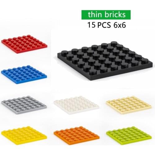 DIY Building Blocks Thin Bricks 15pcs 6x6 Dots Educational Creative Size Compatible With Other Brand Assemble Toys for Children