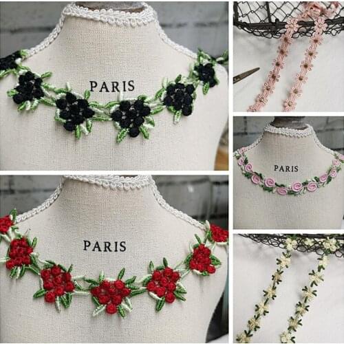 2 Meters Water Soluble Embroidery Flower Lace Trim Patches for Clothing Floral Appliques Lace Trimming DIY Clothes Accessories