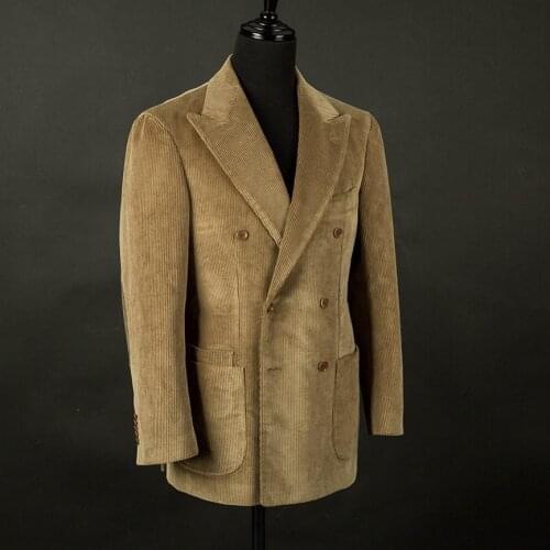 Winter Mens Corduroy Blazer England Retro Style Double Breasted Notched Long Sleeve Smart Cacual Handsome Jacket