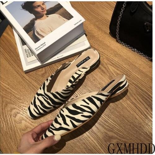 New Brand Slippers Women Square Toe Slip On Mules Shoes Fashion Zebra Snake Pattern Low Heel Ladies Slides Female Spring Loafers