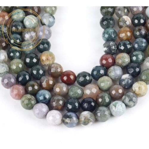 Natural Indian Agates Stone Beads Round Faceted Loose Beads For Jewelry Making Needlework Diy Bracelet Charms 4 6 8 10 12mm 15