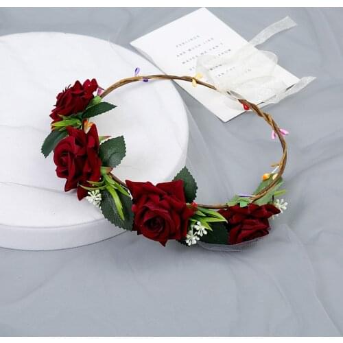 New Simulation Flannel Rose Flower Crown Head Wreath Garland Floral Hair Hoop Hairbands Bridal Holiday Party Decorate Wholesale