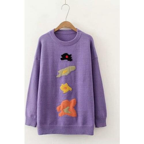2020 Autumn Winter Womens Japan Style Casual Cute ColorEd Flower Blossom O-Neck Loose Harajuku Knitted Sweaters 209672