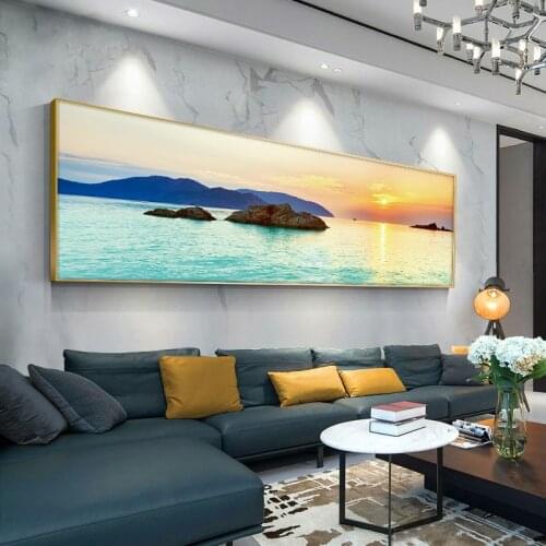 Natural Could Stone Sea Sunset Landscape Posters and Prints Canvas Painting Scandinavian Wall Art Picture for Living Room