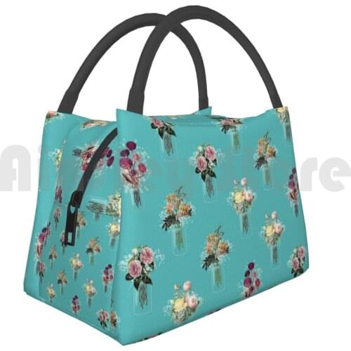 Portable Insulation Bag Floral Bouquet In A Jar Roses Pink White Flower Floral Florist Garden Bouquet Jar