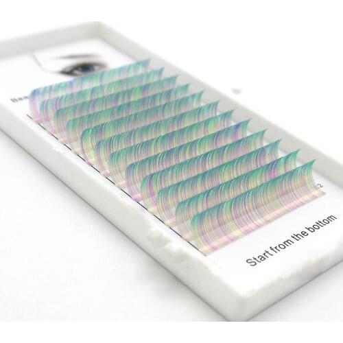 HBZGTLAD C / D curl 0.07 / 0.1mm 8-15mm rainbow gradient green eyelash personality color eyelash artificial eyelash extension
