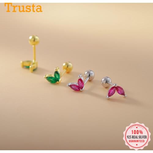 TrustDavis Real 925 Sterling Silver Flower CZ Screw Beads Stud Earrings For Women Children Baby Girls Minimalist Jewelry H079