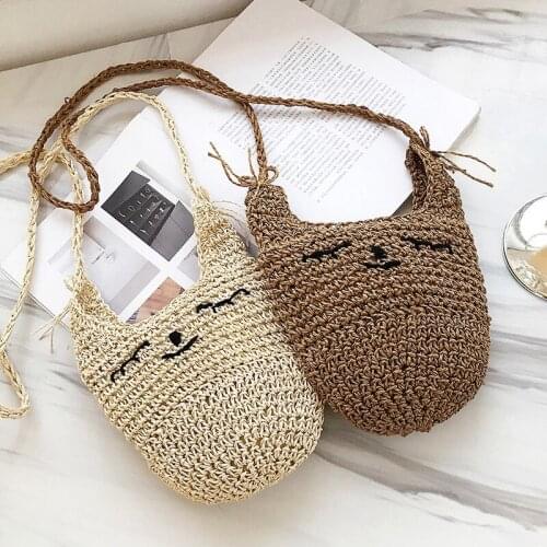 Hand-woven shoulder bag summer messenger bag straw bags new cat straw bag