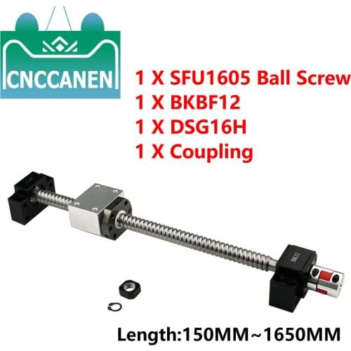 SFU1605 Rolled Ball Screw End Machined 150mm~1650mm With Flange Nut & Ballnut Housing & Couplers and BKBF12 RM1605 CNC Set