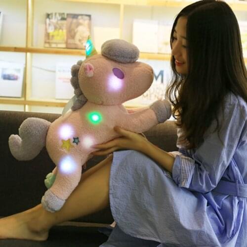 55cm Led Toy Luminous Unicorn Plush Cuddle Pet Pillows Sky Night Light Glow in Dark Sleep Light Kids Light Up Plush Toy