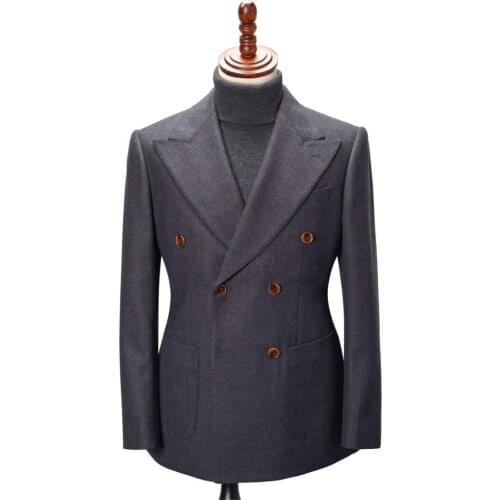 Dark Grey Business Blazer Formal Men Suits Peaked Lapel Outfit Custom Made Two Piece High Quality Jacket Pants Groom Tuxedos