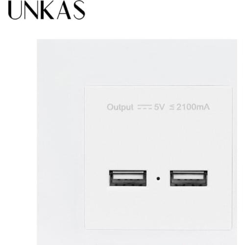 UNKAS PC Plastic Panel UK Standard Wall Power Socket Electrical Outlet Dual USB Smart Charging Port 5V 2A Output