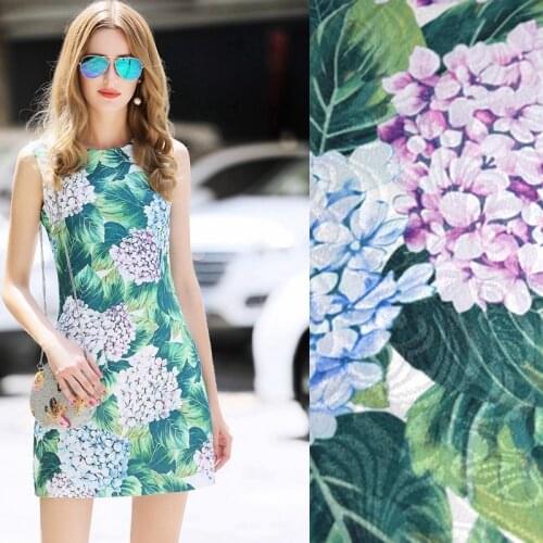 Hydrangea digital print jacquard brocade fabric for dress coat tissus au metre tissu telas tecidos stoffen tela fabrics DIY