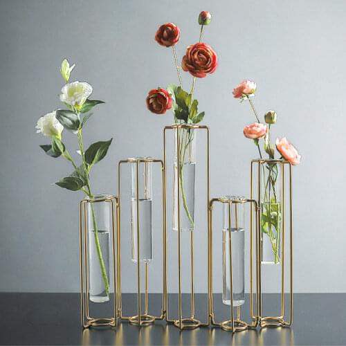 Lron art test tube glass vase green dill hydroponic green plant art simple flower arrangement simulation flower countertop vase