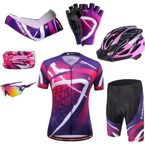 Summer Short Sleeve Pro Team Cycling Sets Women Bicycle Jersey Mtb Clothing Ciclismo Road Bike Dress Ladies Riding Wear Purple