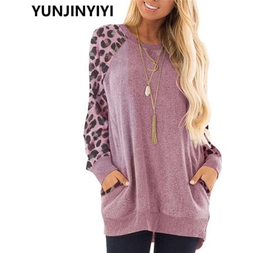 Womens sweatshirts 2019 womens leopard long-sleeved pullover Harajuku hoodie Autumn and winter round neck pocket Hoodie