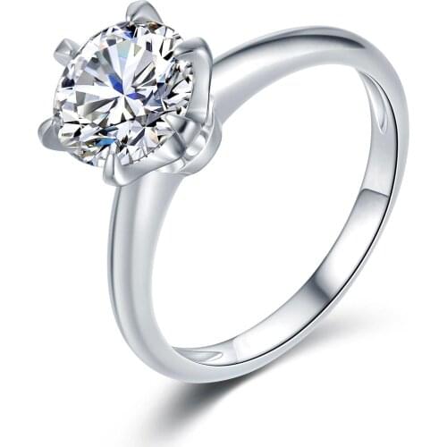 100% 18K Gold Six Prongs 1ct Moissanite Female Ring Simple Temperament Proposal