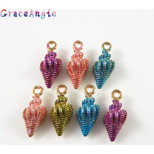 GraceAngie 16Pcs Mix Colorful Drop Oil Enamel Conch Pendant Jewelry Accessories Bracelet Charms 20*8mm Bohemia Style Jewelry