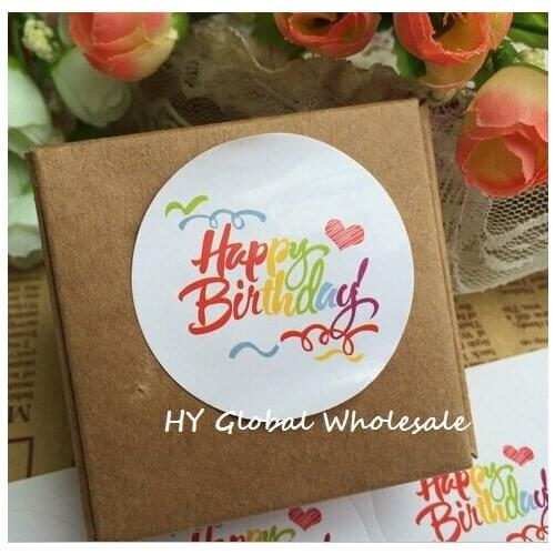 800pcs Vintage Rainbow Happy Birthday series round design Kraft seal sticker DIY note gift Labels Wholesale