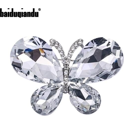 Baiduqiandu Women Clear Glass Butterfly Brooches Pins Insect Animal Collar Pins Casual Office Weddings Banquet Brooch Pin Gifts