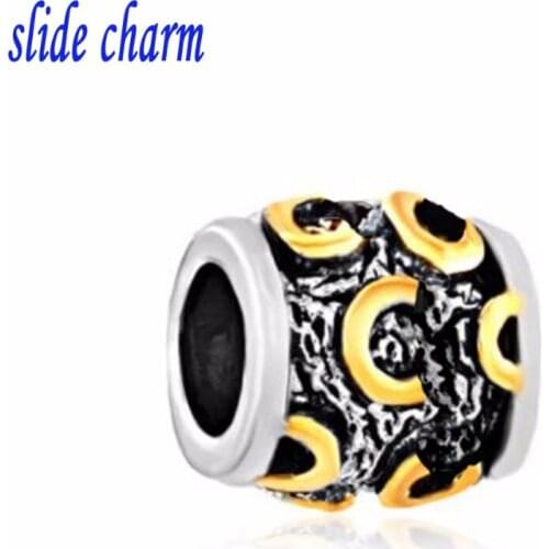 Slide charm Free shipping New European and American fashion jewelry gold C letters DIY charm beads fit Pandora bracelet