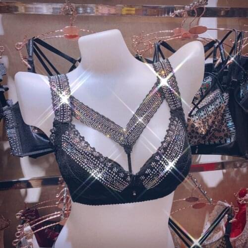 Super Push Up Bra Deep V Sexy Lady Rhinestone Bra Hollow Out Brassiere Underwear Women Adjustable Bra