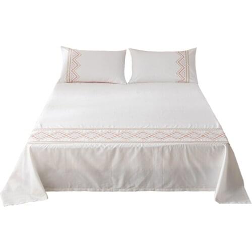 Cilected 60S 100% Cotton Bed Sheet With Pillowcase Geometric Embroidery Bed Cover White Bedding Set Suitable For 1.8M 2M Bed