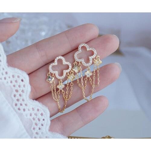 Charm 14K Real Gold Long Style Tassel Earring for Lady Elegant Zirconia Drop Earring Feminia Gorgeous Jewellery Accessories