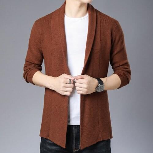 British Style Elegant Gentleman Mens Cardigan Oversize Brown Retro Autumn Winter Mens Clothing Husband Office Wear Grey Sweater