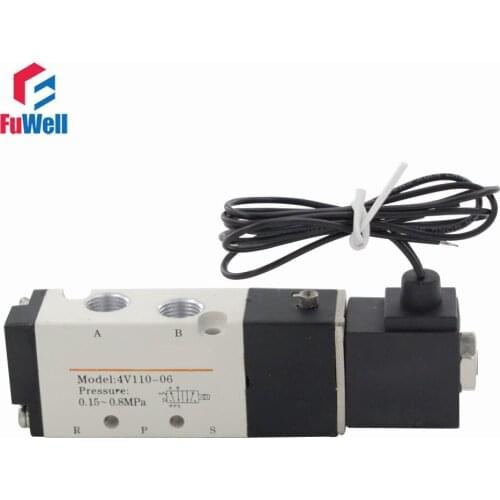 4V110-06 110V Solenoid Valve PT1/8" Pneumatic Valve Aluminum Alloy 5 Port 2 Position Air Valve Control Valve for Air Systems