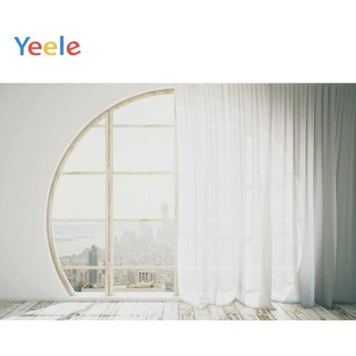 Yeele White Curtain Round Window City Floor Photo Background Customized Baby Portrait Photographic Backdrops for Photo Studio