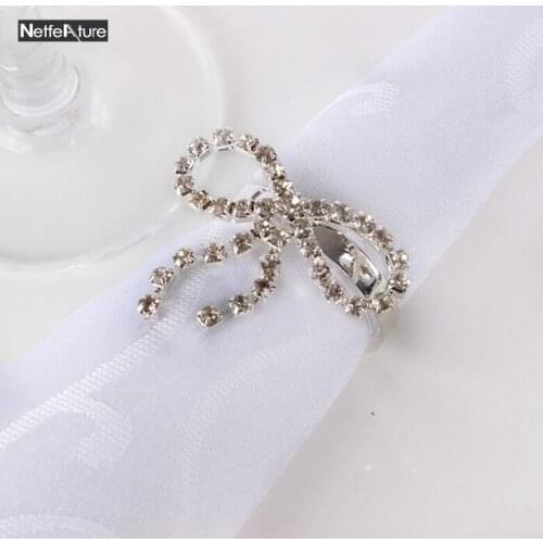 Hot 6Pcs Silver Rhinestone Napkin Rings Serviette Holder For Hotel Sample Room Wedding Party Restaurant Banquet Table Decoration