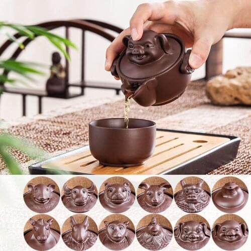 Chinese 12 Zodiac Tea Set 1 teapot 1 teacup Travel Ceramic Pottery Tea Cups For Teaware Outdoor Tea Cups Of Tea Ceremony