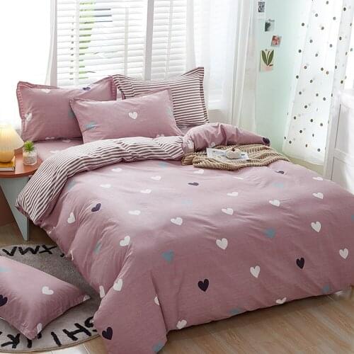 100% Cotton Bedding Set Duvet Cover + Pillowcase Pink Heart Quilt Cover Bed Linens No Sheet Single King Queen HomeTextile