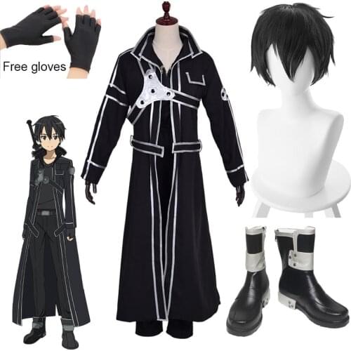 Anime Kirigaya Kazuto Cosplay Costumes Sword Art Online Kirito Shoes Alicization Wigs Boots Uniform Set Adult Unisex