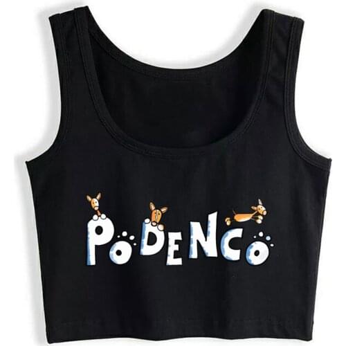 Crop Top Female Funny Podenco Dog Cartoon - Dogs - Gift Fit Black Custom Tops Women