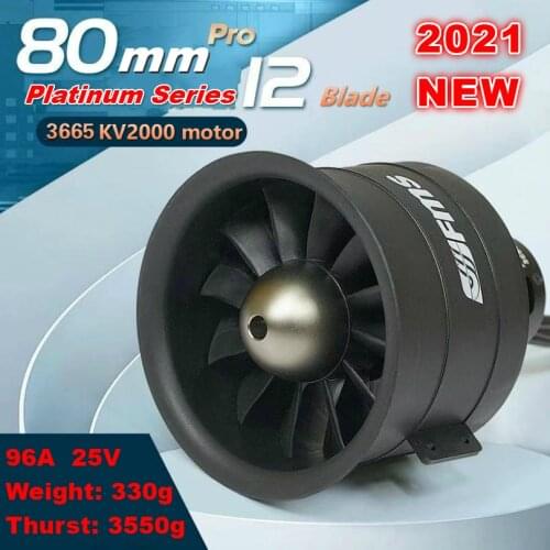 FMS 80mm Ducted Fan EDF Jet 12 blade With 3665 KV2000 Motor Engine Power System 6S 3550g Thrust RC Airplane Model Plane Parts