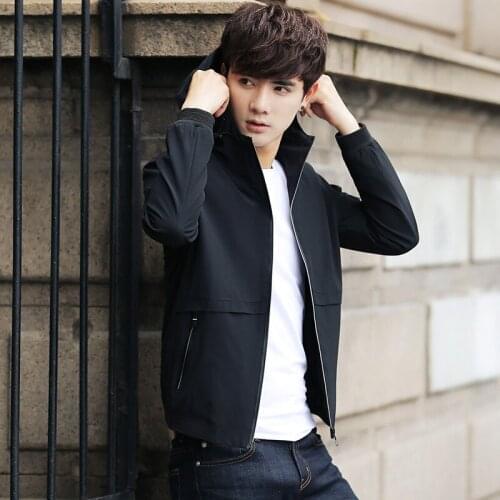 2020 Spring autumn mens Thin section jacket with hood Breathable black pink Simple casual fashion lightweight coat slim jacket