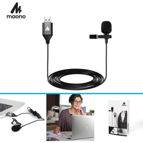 MAONO USB 2.0 Lapel Microphone Clip-on Shirt Collar Microphone Handsfree 6M Mini Lavalier Microphone for Computer PC Laptop