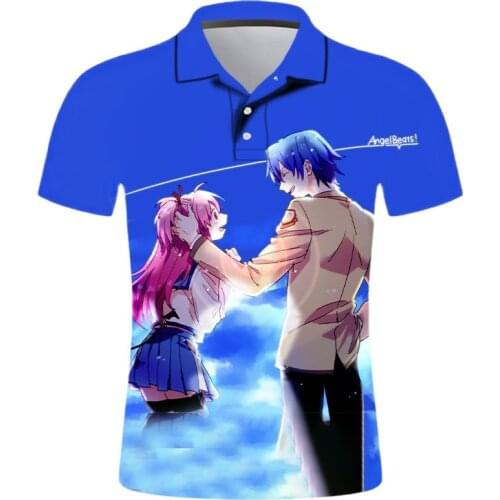 2020 New 3D Printed Angel Beats Polo Shirt Men Fashion Camisas Streetwear Casual Summer Hombres Harajuku Short Sleeve Ropa
