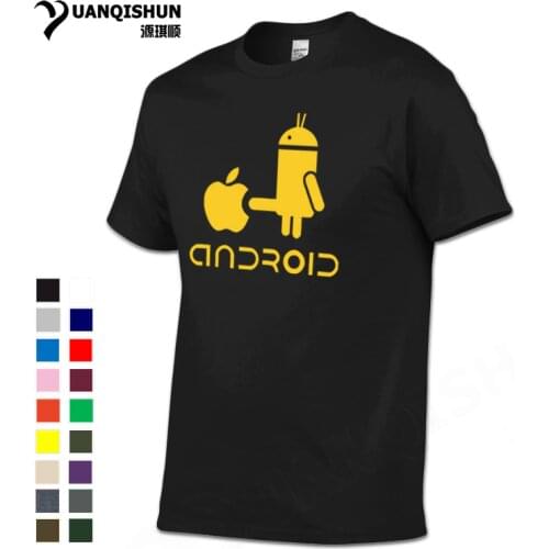 YUANQISHUN Creative Design Spoof Android Robot Funny Print Mens T Shirt 2019 New 100% Cotton O-Neck Casual Tshirt Humor Top Tee
