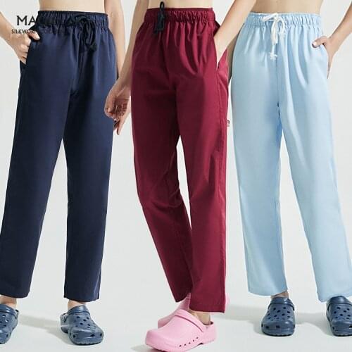 Women Scrub Pants Men Elastic Drawstring Scrub Trousers Spa Work pant Beauty Salon Uniforms Lab Workwear pet shop frosted pants