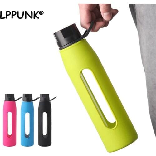 Bpa-Free 570ml Portable Handle Lid High Borosilicate Glass Water Bottle Sports&Outdoor Bicycle Kettle With Silica Body Cover