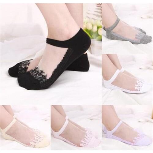 4Pairs/lot Summer Female Socks Lace Transparent Invisible Crystal Socks Thin Silky Socks