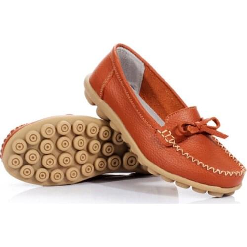 Leather Solid Color Single Shoes Spring And Summer Models Flat Shoes Women Middle-aged Old Casual Fashion Bow Peas Shoes