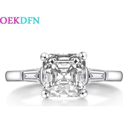 OEKDFN 925 Sterling Silver Rings Asscher Cut Created Moissanite Gemstone Diamonds Wedding Engagement Ring Fine Jewelry Wholesale