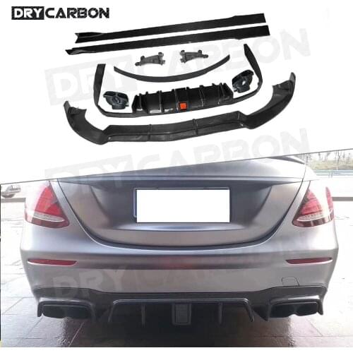 Carbon Fiber Front Bumper Lip Rear Diffuser Side Skirts Wing Spoiler With Exhaust for Benz W213 E400 E63 Sport 2017- 2019 FRP