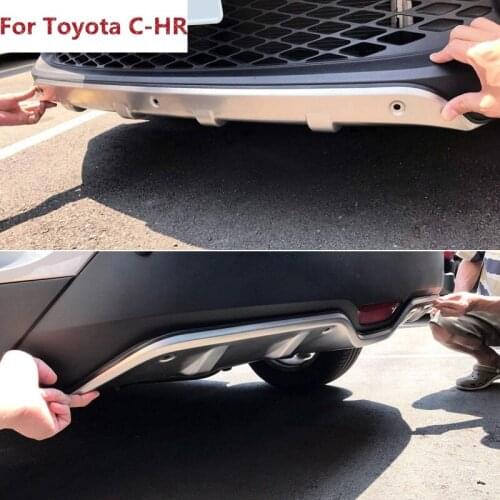 Front + Rear Bumper Skid Protector Guard For Toyota C-HR CHR 2016 - 2018 Exterior Front&Rear Steel Bumper Skid Plate Fender Trim