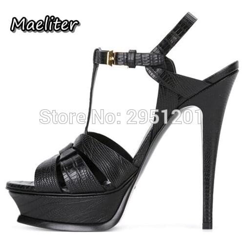 Sexy T-strap High Heels Gladiator Sandals Shoes Woman New Tribute Black Gold Leather Platform Sandals Dress Pumps